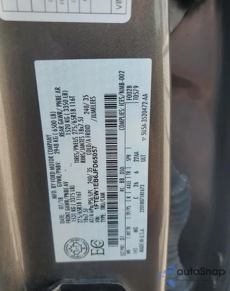 2018 Ford F150 Supercrew из США, поврежденный, VIN 1FTEW1EB6JFD65057